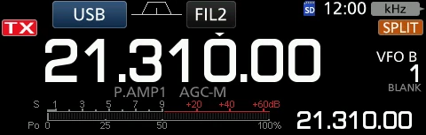 图 4-6 按 A/B 选择 VFO B 并设置发射频率（示例：21.310.00 MHz，USB 模式）