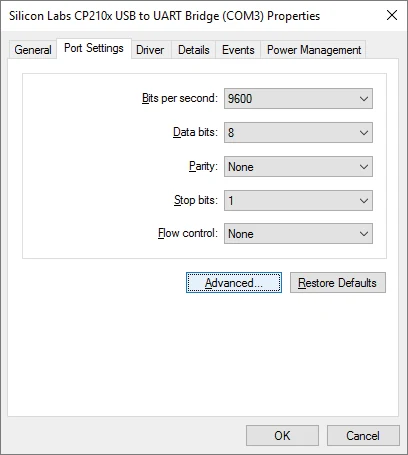 图 20-7 COM 端口属性画面的「Port Settings」选项卡