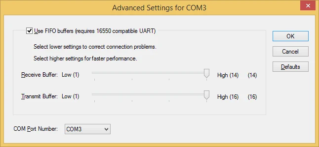 图 20-18 在「Advanced Settings for COM3」中选择 COM Port Number 后点击 <OK>