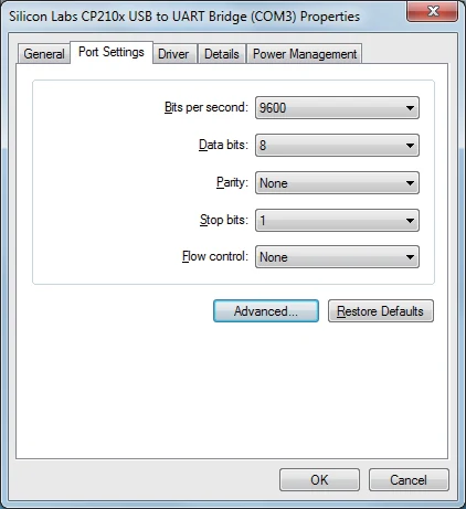 图 20-17 在端口属性画面中点击「Port Settings」选项卡，再点击 <Advanced...>